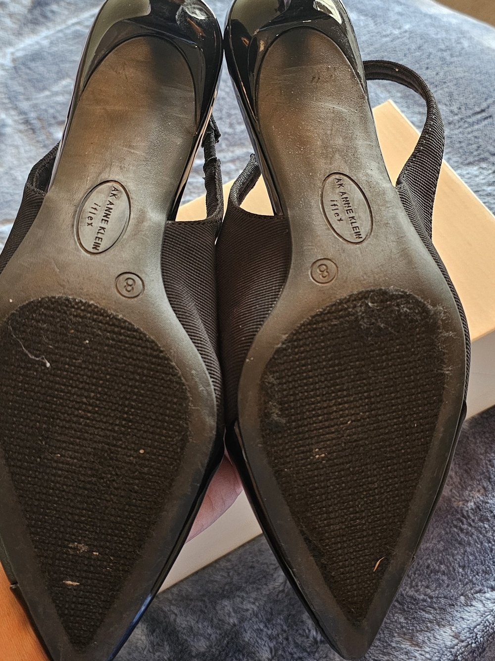 Anne Klein Black Patent Pointed Toe Slingbacks